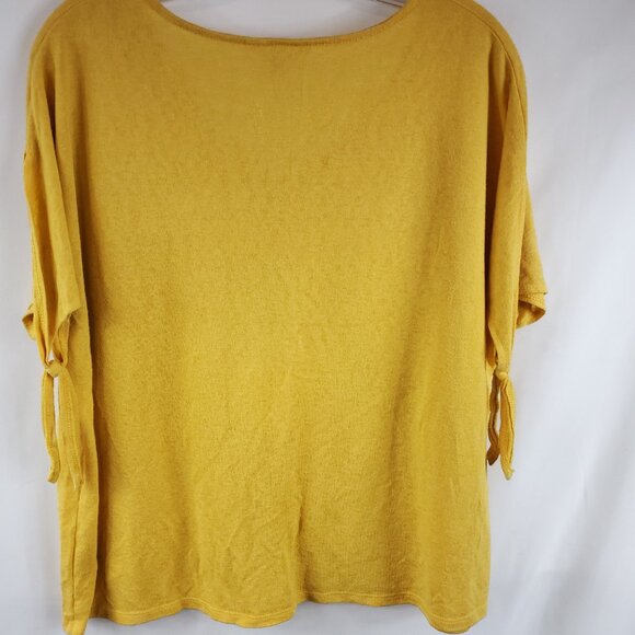 Time and Tru Yellow Womens Slit/Tie/Short Slv Wide V Neck Blouse Sz L 12-14 - Picture 11 of 11